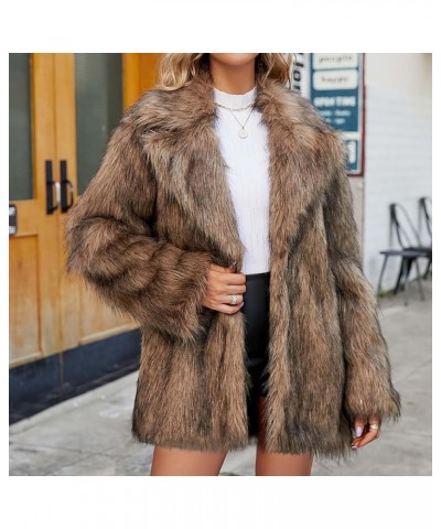 Faux Fur Winter Long Coats Women Warm Lapel Faux Fur Fuzzy Coat Jacket Overcoat Fashion Open Front Cardigan Outerwear Brown $...