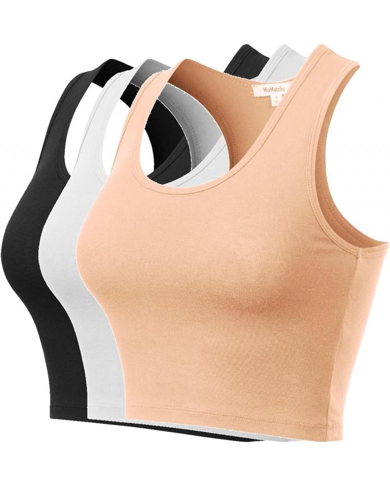 Women's Cotton Basic Sleeveless Racerback Sports Crop Tank Top 3pack - Black/White/Khaki $9.51 Activewear