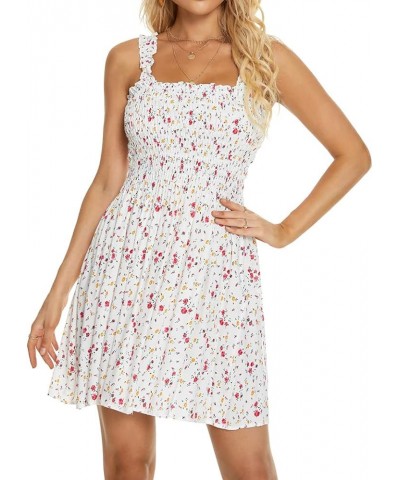 Women Summer Tie Shoulder Dress Smocked Ruffle Tube Top A Line Beach Mini Dress 05 6605 Flower White $11.27 Dresses