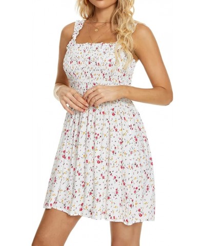 Women Summer Tie Shoulder Dress Smocked Ruffle Tube Top A Line Beach Mini Dress 05 6605 Flower White $11.27 Dresses