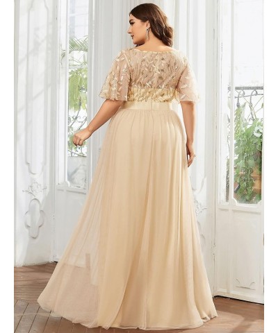 Womens Plus Size Sequin Long Formal Evening Dresses 0904 Gold $41.81 Dresses