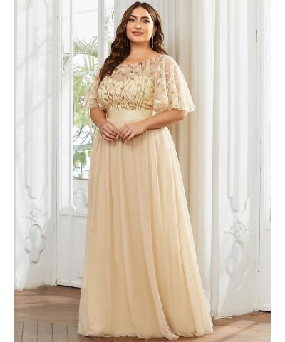 Womens Plus Size Sequin Long Formal Evening Dresses 0904 Gold $41.81 Dresses