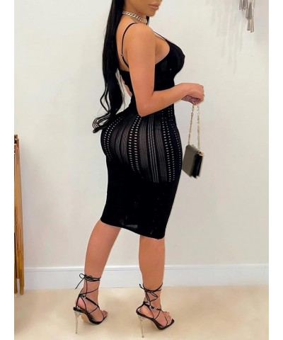 Women Sexy V Neck Spaghetti Straps Mesh Patchwork Mini Dress See Through Bodycon Party Club Night Out Mini Dress Black-2522 $...