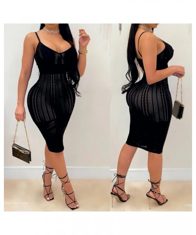 Women Sexy V Neck Spaghetti Straps Mesh Patchwork Mini Dress See Through Bodycon Party Club Night Out Mini Dress Black-2522 $...