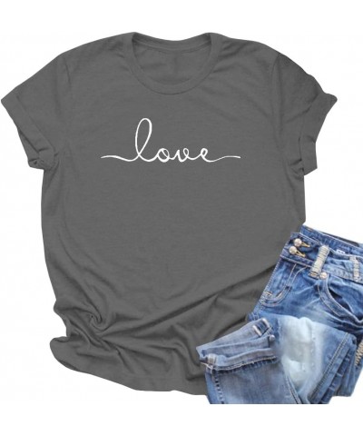 Women's T-Shirt Graphic Tees Love Printed Casual Short Sleeve Tops Summer Loose Fitted Top Dark Grey $9.89 T-Shirts