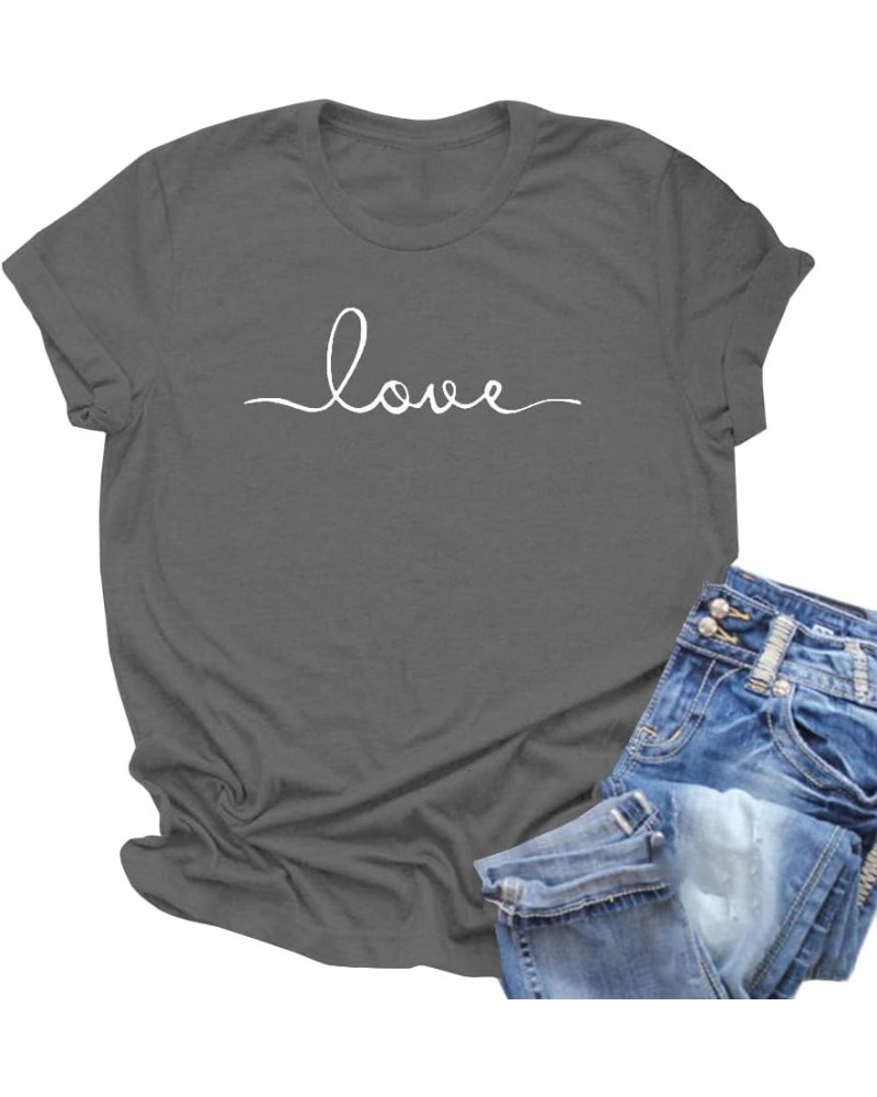 Women's T-Shirt Graphic Tees Love Printed Casual Short Sleeve Tops Summer Loose Fitted Top Dark Grey $9.89 T-Shirts