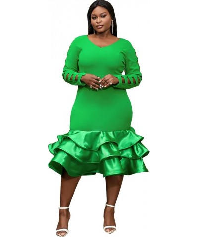 Women's Green Hollow Out Sleeve Bodycon Ruffles Hem Midi Dress Green $21.12 Dresses