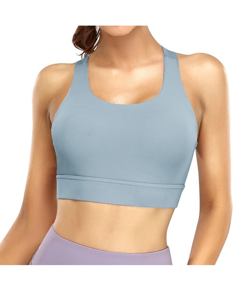 Sports Bras for Women-Womens Padded Sports Bra Racerback Yoga Sports Bras with Padding Wireless Bras with Support Blue Ashes ...