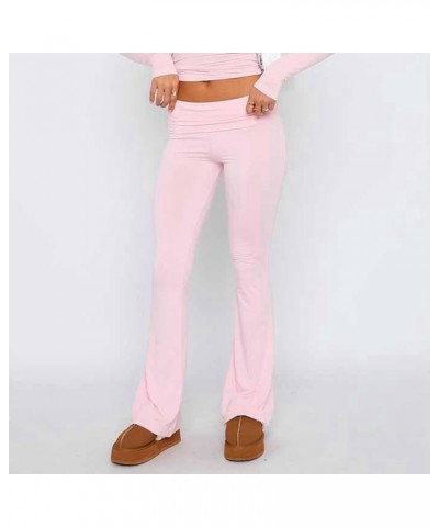 Women Low Rise Flare Leggings Stretchy Bootcut Yoga Pants Wide Leg Joggers Sweatpants Y2K Basic Lounge Pants Pink $7.90 Activ...