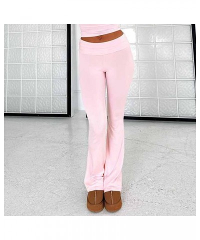 Women Low Rise Flare Leggings Stretchy Bootcut Yoga Pants Wide Leg Joggers Sweatpants Y2K Basic Lounge Pants Pink $7.90 Activ...