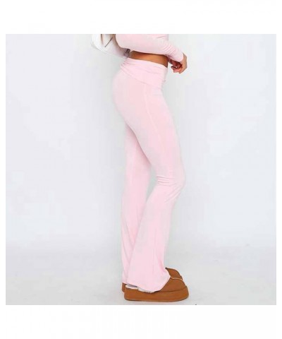 Women Low Rise Flare Leggings Stretchy Bootcut Yoga Pants Wide Leg Joggers Sweatpants Y2K Basic Lounge Pants Pink $7.90 Activ...