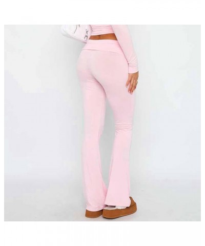 Women Low Rise Flare Leggings Stretchy Bootcut Yoga Pants Wide Leg Joggers Sweatpants Y2K Basic Lounge Pants Pink $7.90 Activ...