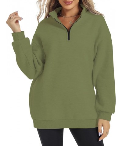 Women's Oversized Half Zip Pullover Stand Collar Long Sleeve Drop Shoulder Sweatshirt Fashion Fleece Winter Outfits Army Gree...