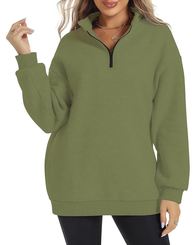 Women's Oversized Half Zip Pullover Stand Collar Long Sleeve Drop Shoulder Sweatshirt Fashion Fleece Winter Outfits Army Gree...