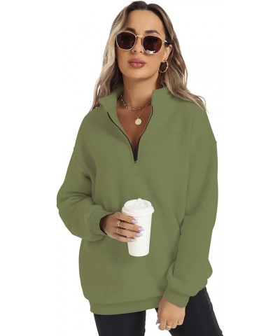 Women's Oversized Half Zip Pullover Stand Collar Long Sleeve Drop Shoulder Sweatshirt Fashion Fleece Winter Outfits Army Gree...