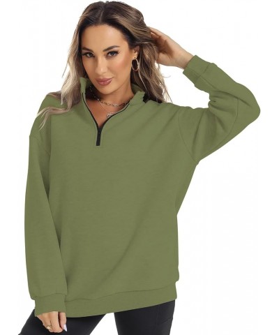 Women's Oversized Half Zip Pullover Stand Collar Long Sleeve Drop Shoulder Sweatshirt Fashion Fleece Winter Outfits Army Gree...