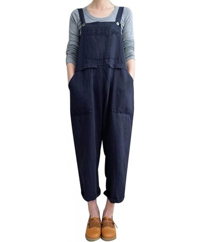 Women's Baggy Wide Leg Overalls Cotton Linen Jumpsuit Casual Summer Rompers Harem Pants C-blue $9.53 Overalls