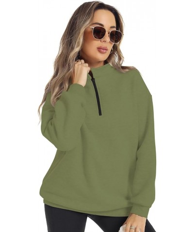 Women's Oversized Half Zip Pullover Stand Collar Long Sleeve Drop Shoulder Sweatshirt Fashion Fleece Winter Outfits Army Gree...