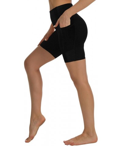 Women's High Waisted Spandex Biker Shorts 7" Gym Compression Shorts with Pockets Workout Running Black $11.25 Activewear