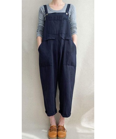 Women's Baggy Wide Leg Overalls Cotton Linen Jumpsuit Casual Summer Rompers Harem Pants C-blue $9.53 Overalls