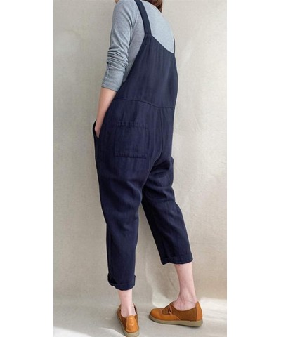 Women's Baggy Wide Leg Overalls Cotton Linen Jumpsuit Casual Summer Rompers Harem Pants C-blue $9.53 Overalls