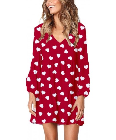 St Patricks Dress Women's Bell Sleeve Cute Shamrocks Four Leaf Clover Print Casual Flare Swing Dress White Heart Red-x $15.90...