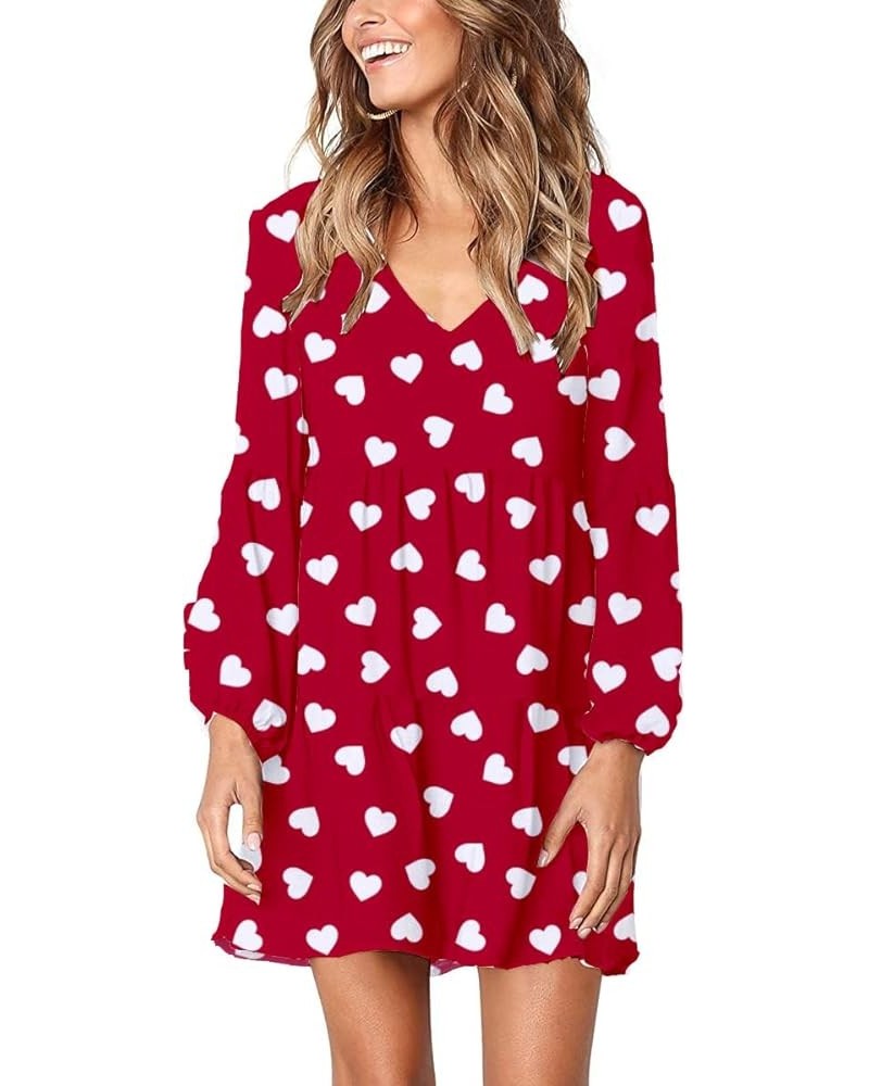 St Patricks Dress Women's Bell Sleeve Cute Shamrocks Four Leaf Clover Print Casual Flare Swing Dress White Heart Red-x $15.90...