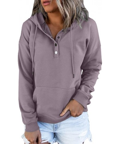 Women's Casual Hooded Drawstring Long Sleeve Button Down Hoodies Lightweight Pullover Sweatshirt Tops with Pockets Purple $19...