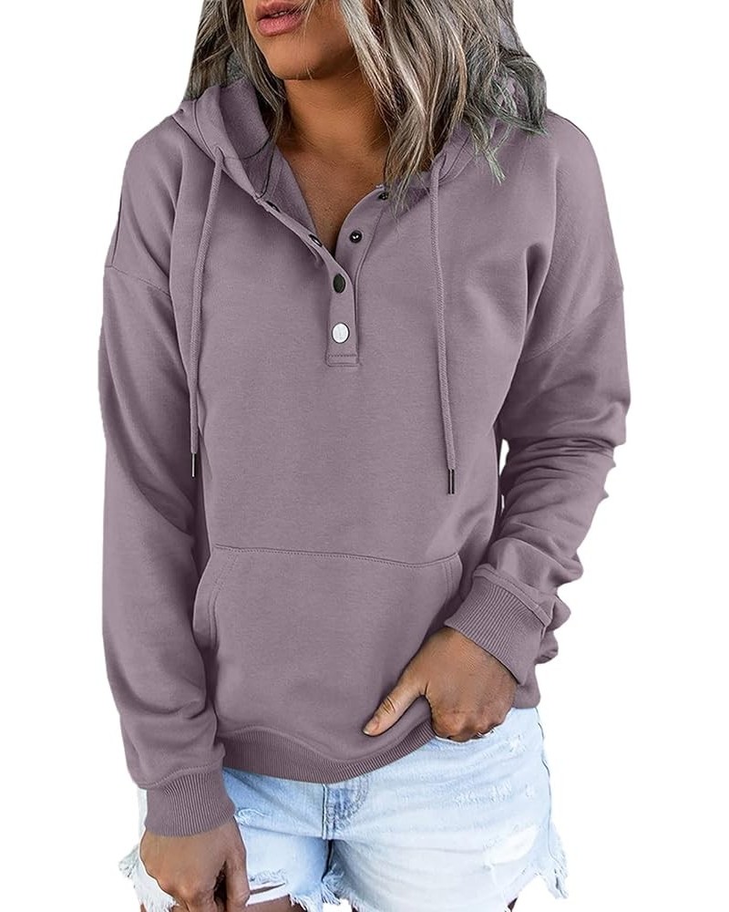 Women's Casual Hooded Drawstring Long Sleeve Button Down Hoodies Lightweight Pullover Sweatshirt Tops with Pockets Purple $19...