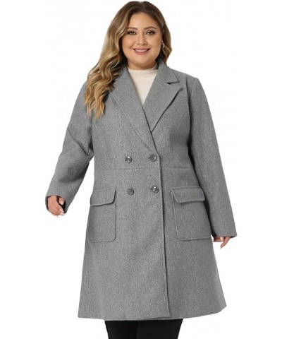 Women's Plus Size Long Winter Coats Notch Lapel Double Breasted Pea Trench Coats Gray $41.89 Coats