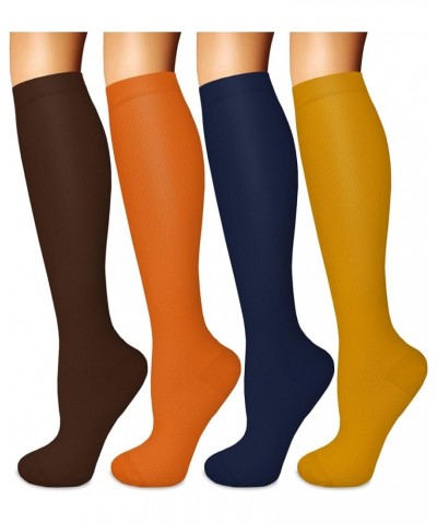 4 Pairs Compression Socks for Women Circulation-Best Support for Nurses,Running,Athletic,Travel 05-navy Blue/Orange/Brown/Yel...