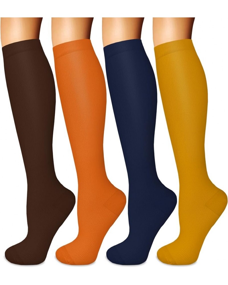 4 Pairs Compression Socks for Women Circulation-Best Support for Nurses,Running,Athletic,Travel 05-navy Blue/Orange/Brown/Yel...