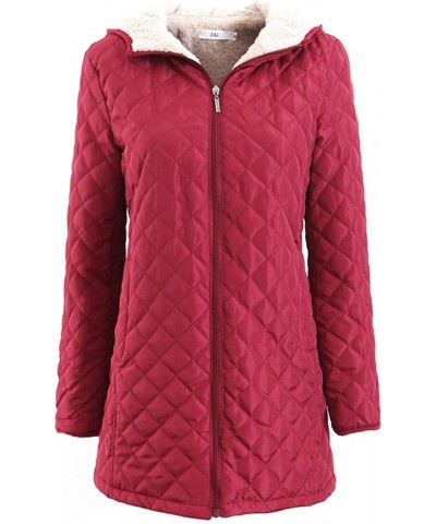 Women Casual Jackets Quilted Lightweight Coats Hoodie Fuzzy Coat Outwear Red $10.78 Jackets