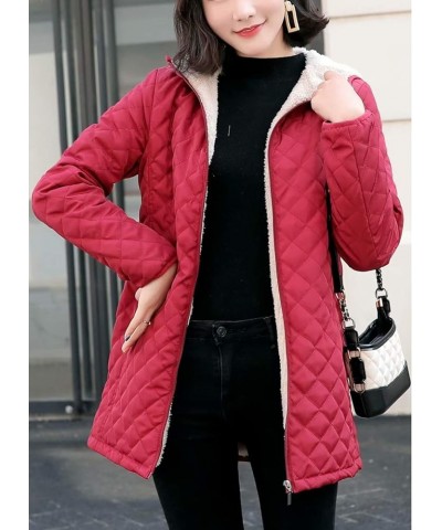 Women Casual Jackets Quilted Lightweight Coats Hoodie Fuzzy Coat Outwear Red $10.78 Jackets