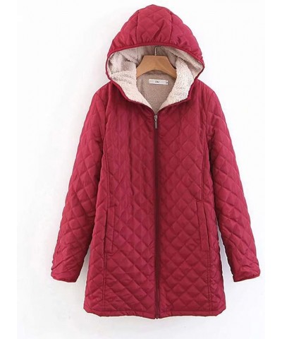 Women Casual Jackets Quilted Lightweight Coats Hoodie Fuzzy Coat Outwear Red $10.78 Jackets