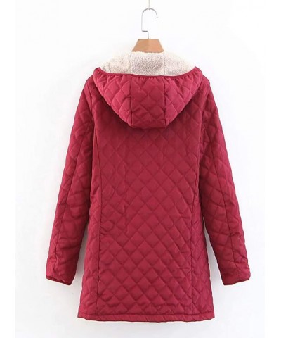 Women Casual Jackets Quilted Lightweight Coats Hoodie Fuzzy Coat Outwear Red $10.78 Jackets