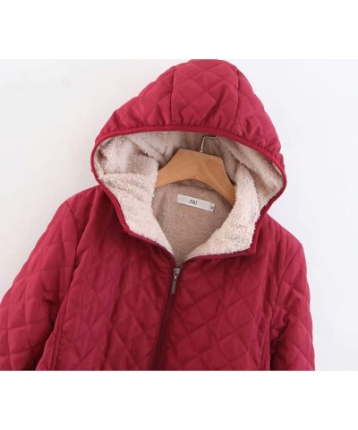 Women Casual Jackets Quilted Lightweight Coats Hoodie Fuzzy Coat Outwear Red $10.78 Jackets