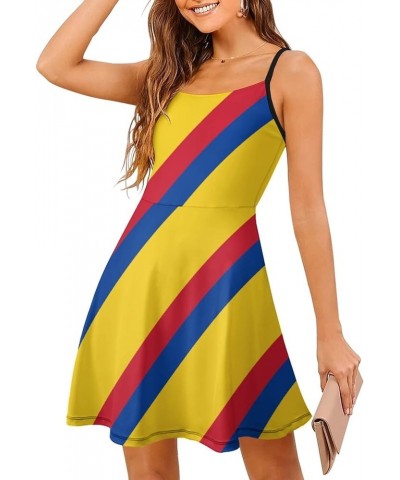 Women's Summer Dresses Strap Backless Sleeveless Spaghetti Strap Swing Dress Colorful Colombian Flag $12.71 Dresses