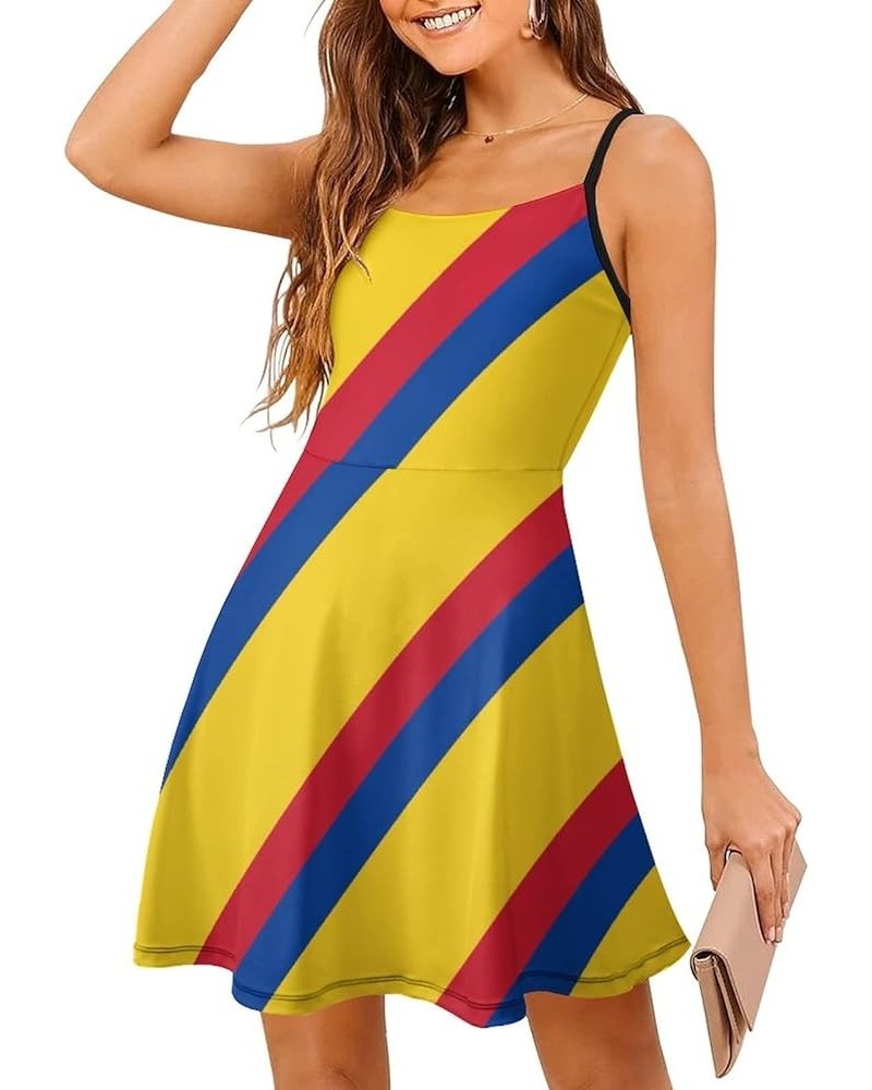 Women's Summer Dresses Strap Backless Sleeveless Spaghetti Strap Swing Dress Colorful Colombian Flag $12.71 Dresses