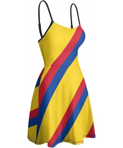 Women's Summer Dresses Strap Backless Sleeveless Spaghetti Strap Swing Dress Colorful Colombian Flag $12.71 Dresses