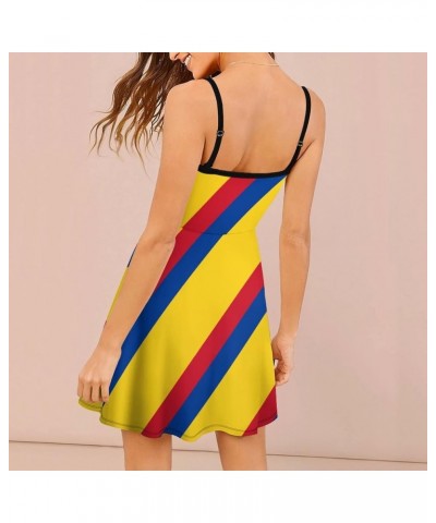 Women's Summer Dresses Strap Backless Sleeveless Spaghetti Strap Swing Dress Colorful Colombian Flag $12.71 Dresses