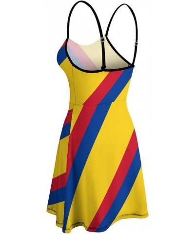 Women's Summer Dresses Strap Backless Sleeveless Spaghetti Strap Swing Dress Colorful Colombian Flag $12.71 Dresses