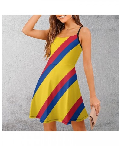 Women's Summer Dresses Strap Backless Sleeveless Spaghetti Strap Swing Dress Colorful Colombian Flag $12.71 Dresses