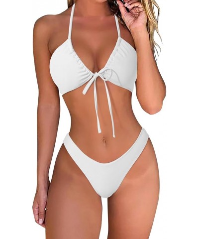 Women String Brazilian Bikini Set Wrap Push Up Halter Neck 2 Piece Thong Sexy Swimsuits White $13.02 Swimsuits