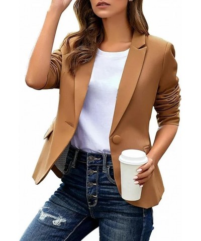 Women's 3/4 Ruched Sleeve Lightweight Work Office Blazer Jacket Women's 2023 Fall Casual Blazers Office Jacket Blazer Za2-kha...