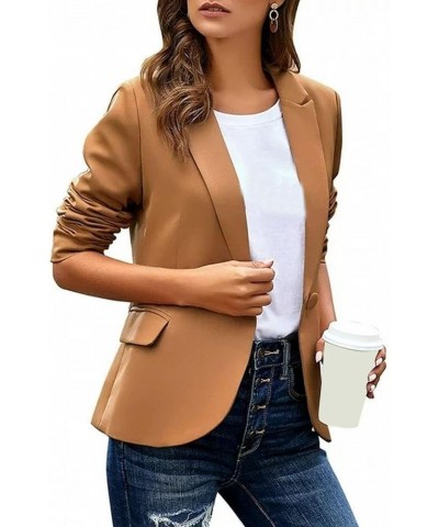 Women's 3/4 Ruched Sleeve Lightweight Work Office Blazer Jacket Women's 2023 Fall Casual Blazers Office Jacket Blazer Za2-kha...