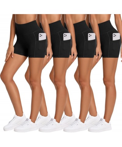 4 Pack Biker Shorts for Women High Waist - 5" Tummy Control Soft Athletic Yoga Workout Running Gym Shorts Two Pockets 3black,...