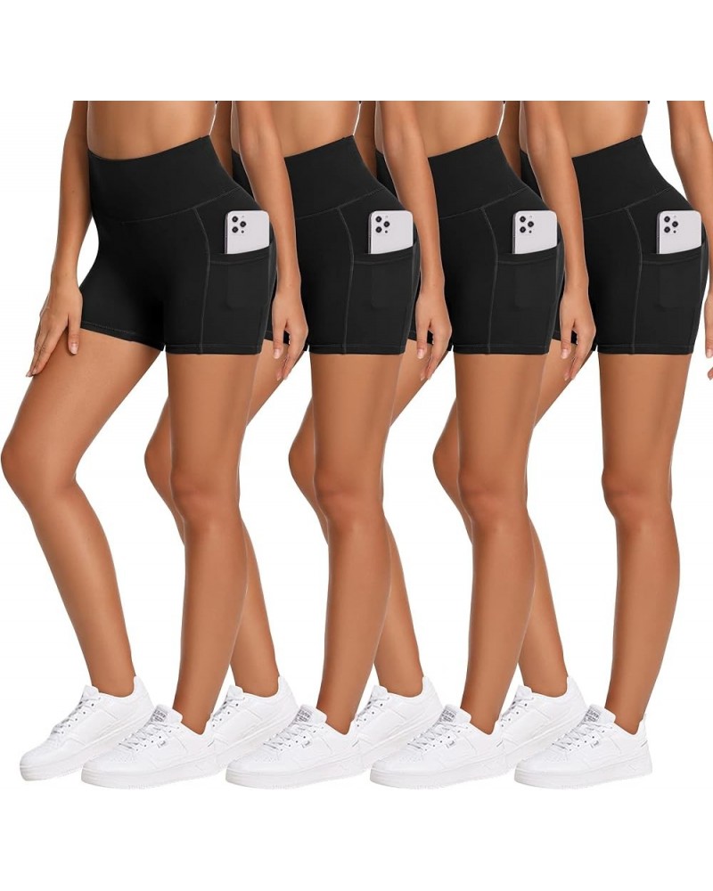 4 Pack Biker Shorts for Women High Waist - 5" Tummy Control Soft Athletic Yoga Workout Running Gym Shorts Two Pockets 3black,...