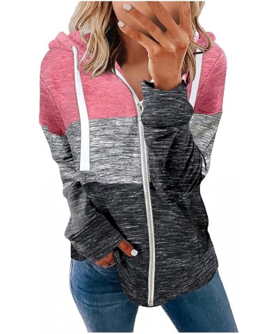 Sweatshirts for Womens,Womens Zip Up Stripe Long Sleeve Hoodie Blouse Casual Drawstring Jackets Coat with Pockets U-2 Pink $7...