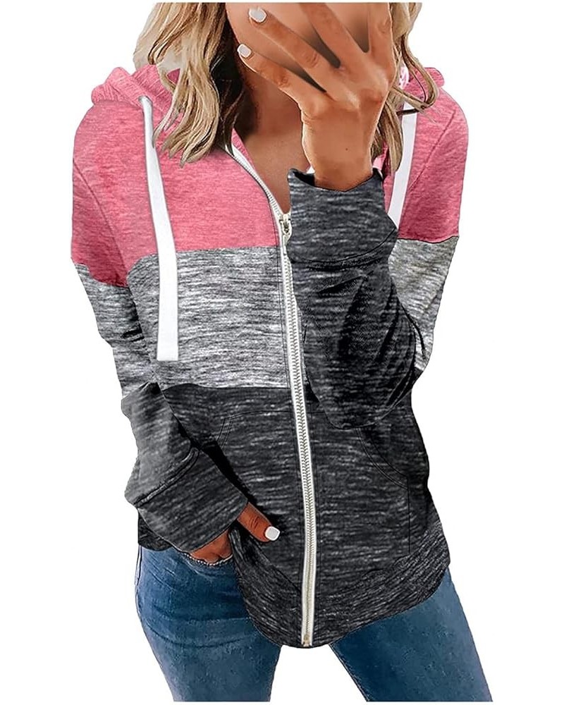 Sweatshirts for Womens,Womens Zip Up Stripe Long Sleeve Hoodie Blouse Casual Drawstring Jackets Coat with Pockets U-2 Pink $7...